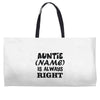 personalised auntie Weekender Totes