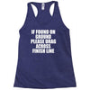 if found on ground please drag across finish line Racerback Tank