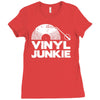 vinyl junkie white logo Ladies Fitted T-Shirt