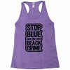 stop blue on black crime Racerback Tank