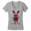 i love you bunny hare rabbit cupid couple kiss fun Women's V-Neck T-Shirt