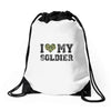 i love my soldier regular camouflage Drawstring Bags