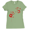 bloody hand print funny zombie kill undead blood horror killer Ladies Fitted T-Shirt