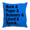 rock paper scissors lizard spock big bang theory geek nerd gift t shir Throw Pillow