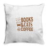 books and cats and coffee Throw Pillow