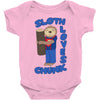 sloth loves chunk Baby Bodysuit