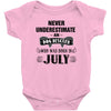 never underestimate an old man who was born in july Baby Onesie