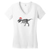 t rex skeleton santa claus Women's V-Neck T-Shirt