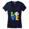 love baseball neon rhinestuds Women's V-Neck T-Shirt