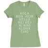 hello 7 languages hola bonjour ni hao chinese french italian Ladies Fitted T-Shirt
