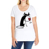 cat and wine Ladies Curvy T-Shirt