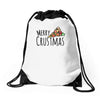 merry crustmas christmas pizza Drawstring Bags