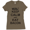 keep calm and eat bacon t shirt funny parody meat tee food pig hog bre Ladies Fitted T-Shirt
