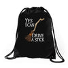 yes i can drive stick Drawstring Bags