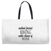 weekend forecast biking with a change of wine Weekender Totes