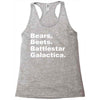 bears, beets, battlestar galactica Racerback Tank