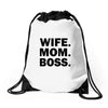 wife mom boss Drawstring Bags