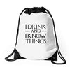 i drink and i know things 2 Drawstring Bags