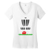 disc golf frisbee leaning on target basket innova Women's V-Neck T-Shirt