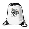 crazy rabbit lady Drawstring Bags