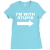 i'm with stupid mens Ladies Fitted T-Shirt