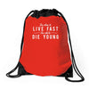 too slow to live fast too old to die young Drawstring Bags