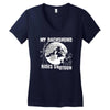 my dachshund rides shotgun Women's V-Neck T-Shirt