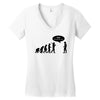 stop following me funny darwins evolution parody mens white t shirt Women's V-Neck T-Shirt