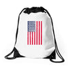 t-rex vintage american flag Drawstring Bags
