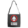 no humans allowed district 9 Adjustable Strap Totes