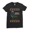 ugly dinosaur merry christmas Ladies Fitted T-Shirt