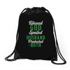 blessed god by spoiled by my husband protected by both Drawstring Bags