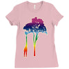 giraffe reaching up with its long neck to eat leaves off branches from Ladies Fitted T-Shirt