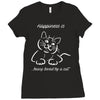 happiness is being loved by a cat Ladies Fitted T-Shirt