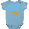 beach surfer silhouette birds sand waves palm Baby Onesie