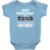 never underestimate an old man who was born in november Baby Onesie