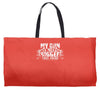 my gun is bigger Weekender Totes