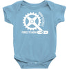 born to cycle forced to work Baby Onesie