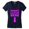 party location here Women's V-Neck T-Shirt