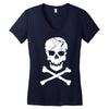 skull and crossbones pirate neon Women's V-Neck T-Shirt
