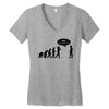 stop following me funny darwins evolution parody mens white t shirt Women's V-Neck T-Shirt