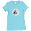 Dinosaur Riding A Bike To The Moon Ladies Fitted T-Shirt