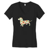 dachshund flower Women's V-Neck T-Shirt