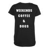 weekends coffe and dogs white back Maternity Scoop Neck T-shirt