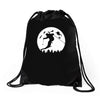 skiier moon moonlight silhouett Drawstring Bags