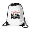 christmas dogs and paws Drawstring Bags