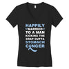 happily married to a man kicking the crap outta stomach cancer Women's V-Neck T-Shirt