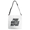 pray hustle repeat Adjustable Strap Totes