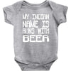 my indian name is runs with beer Baby Onesie
