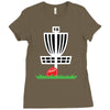 disc golf frisbee leaning on target basket innova Ladies Fitted T-Shirt